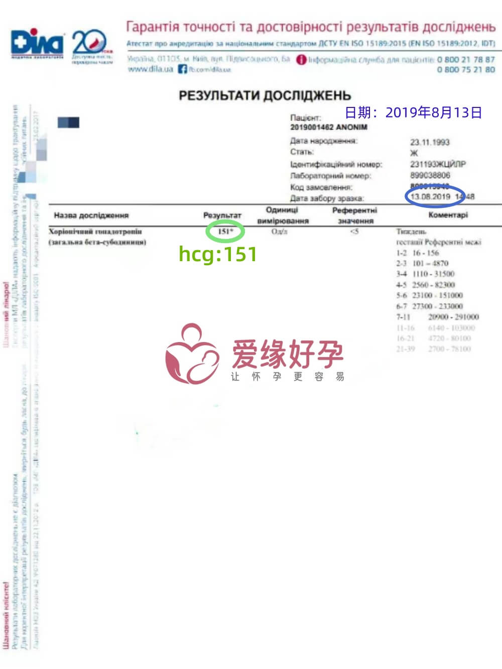 爱缘好孕乌克兰爱心妈妈验孕着床成功