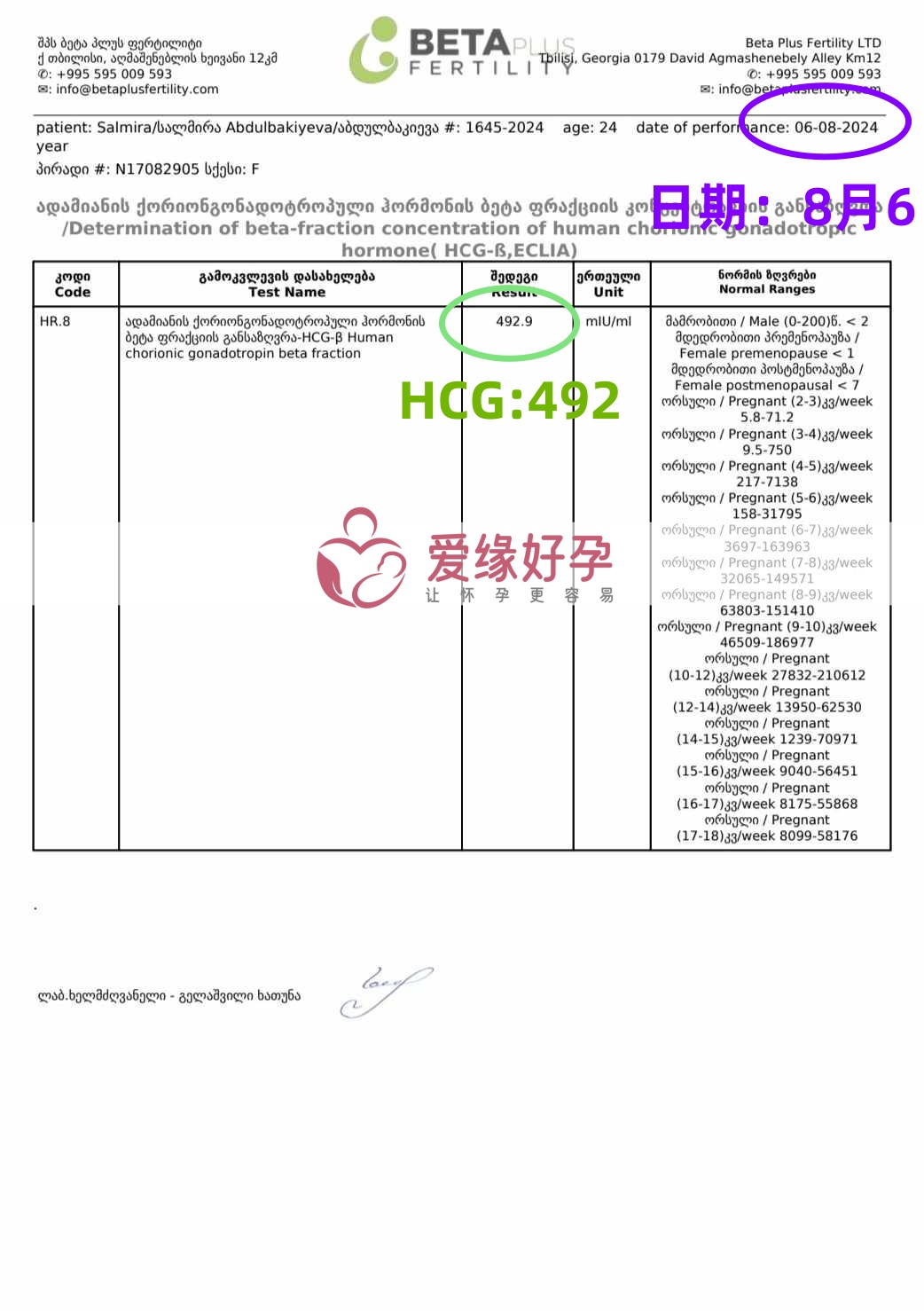 爱缘好孕格鲁吉亚爱心志愿者验孕成功！