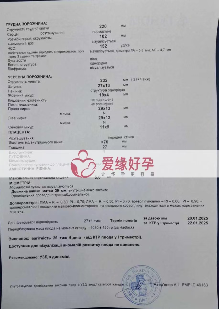 乌克兰爱心使者孕27周产检顺利通过