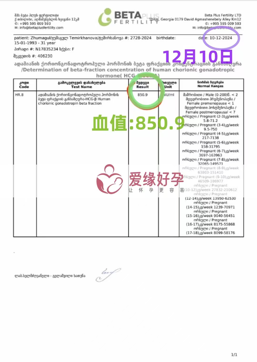 格鲁吉亚爱心使者验孕成功