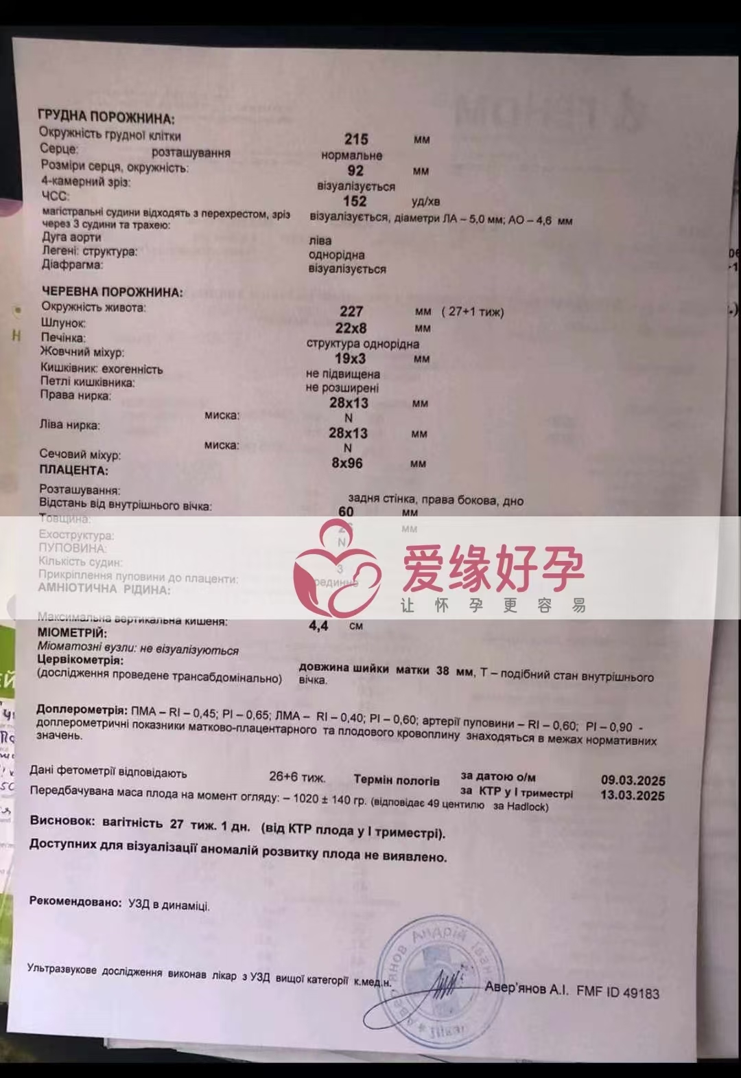 乌克兰爱心使者孕26周大排畸产检顺利通过