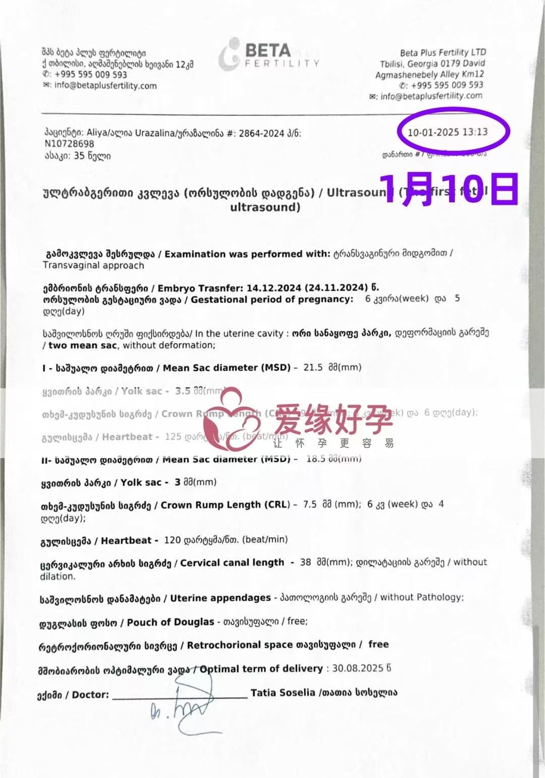 格鲁吉亚爱心使者孕23周产检顺利通过