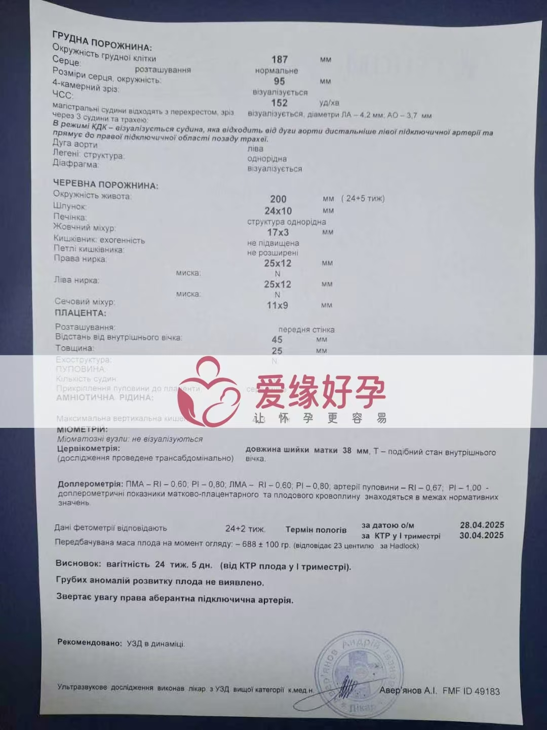 乌克兰爱心使者孕24周产检顺利通过