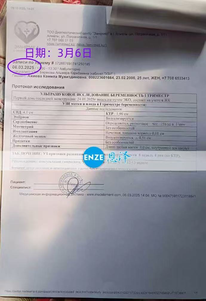 格鲁吉亚试管婴儿助孕爱心使者8周产检顺利通过